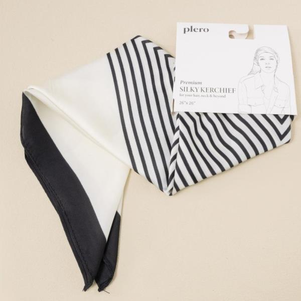 GEOMETRIC STRIPE SILKY BANDANA SQUARE NECK SCARF