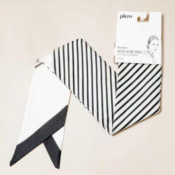 STRIPE GEOMETRIC SILKY SQUARE NECK SCARF