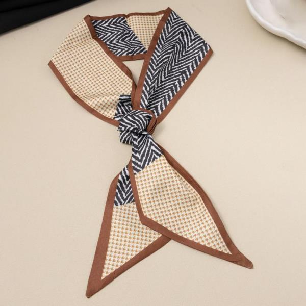 GEOMETRIC MIX PRINT SILKY BANDANA SKINNY NECK SCARF