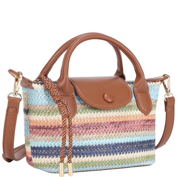 MULTI COLOR WOVEN HANDLE SATCHEL BAG