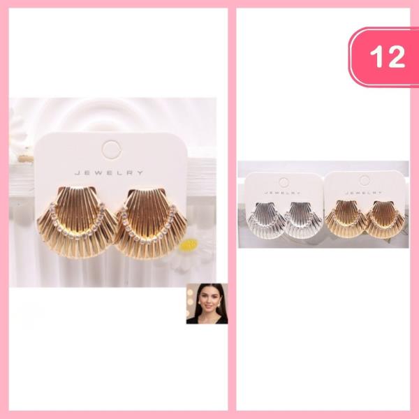 METAL SHELL RHINESTONE POST EARRING (12 UNITS)