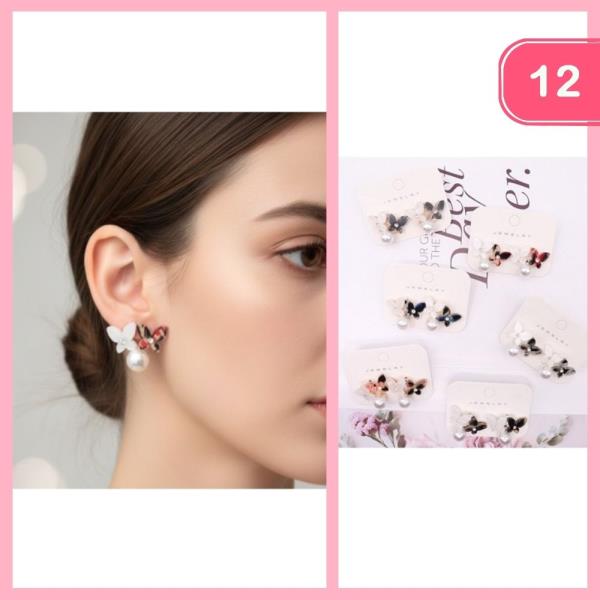 BUTTERFLY PEARL POST EARRING (12 UNITS)