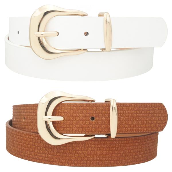 BASKET WEAVE & SOLID METAL LOOP DUO BELT