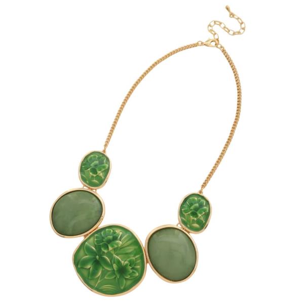 FLOWER OVAL LINK METAL NECKLACE