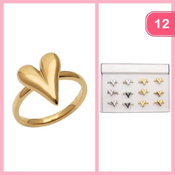 STAINLESS STEEL RHINESTONE HEART RING (12 UNITS)