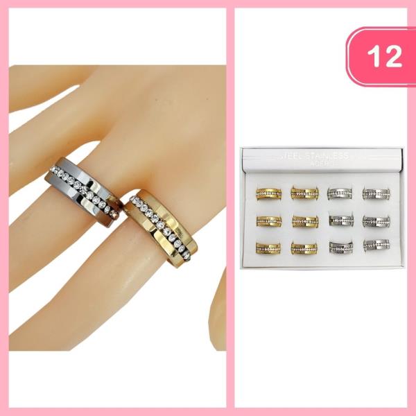 STAINLESS STEEL ACERO RHINESTONE RING (12 UNITS)