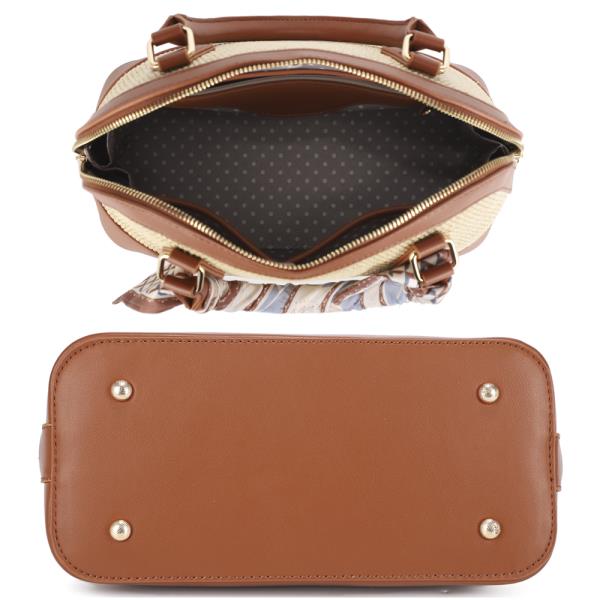 WOVEN HANDLE SCARF SATCHEL BAG