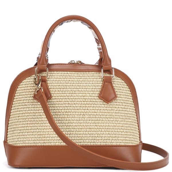 WOVEN HANDLE SCARF SATCHEL BAG
