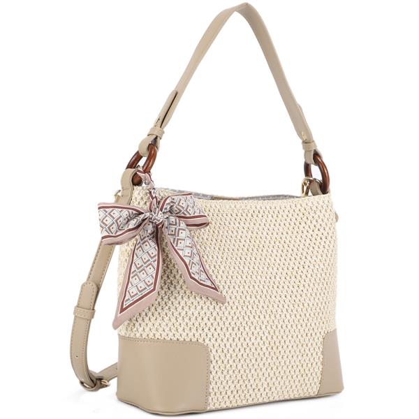 WOVEN RIBBON SHOULDER TOTE BAG