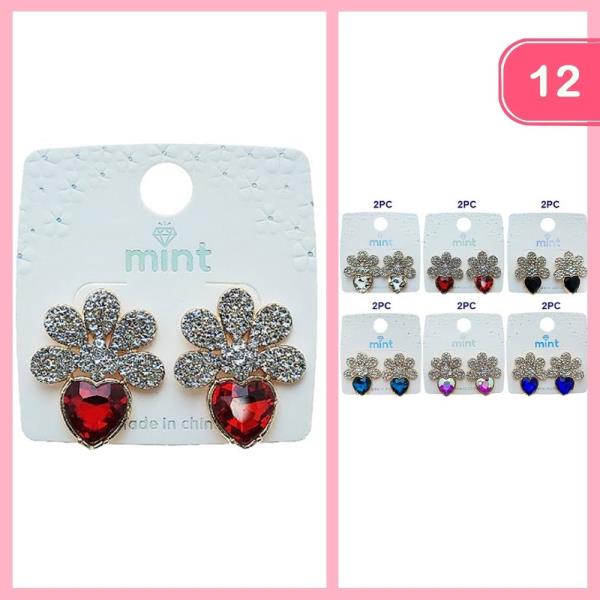 RHINESTONE HEART POST EARRING (12 UNITS)