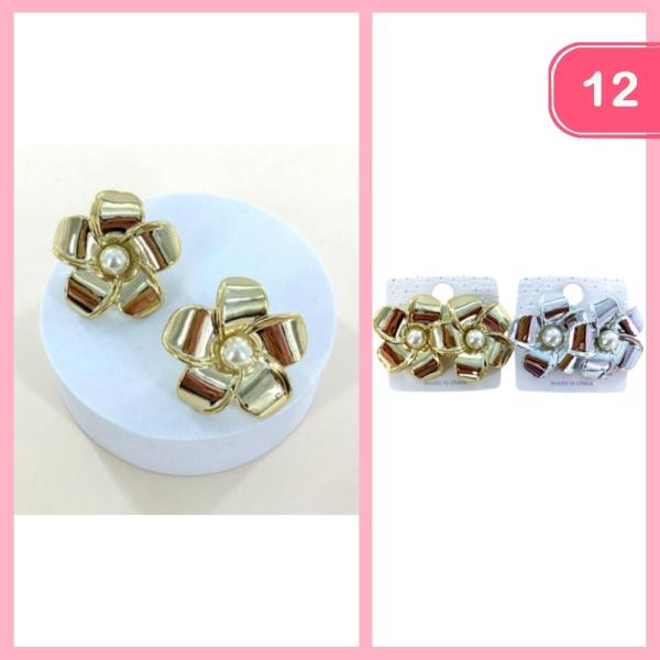 MERTAL PEARL FLOWER POST EARRING (12 UNITS)