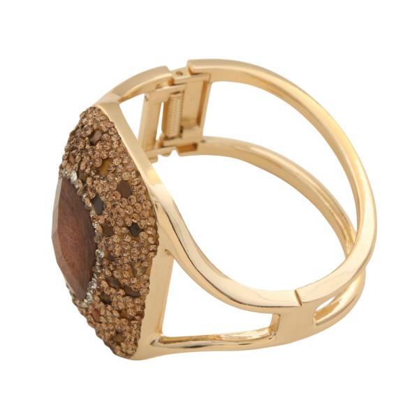 ANIMAL PRINT PATTERN RHINESTONE RECTANGLE HINGED METAL BRACELET