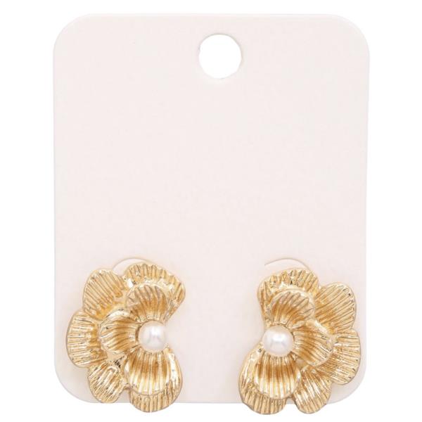 FLOWER PEARL BEAD METAL EARRING