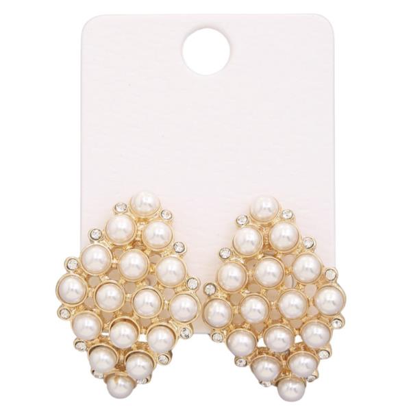 PEARL BEAD RHINESTONE METAL EARRING