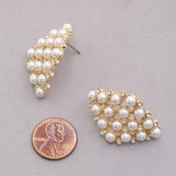 PEARL BEAD RHINESTONE METAL EARRING