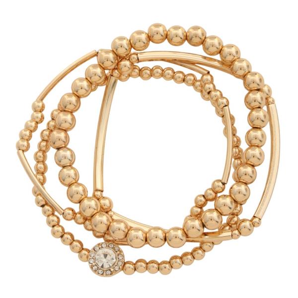 RHINESTONE METAL BEAD BRACELET SET