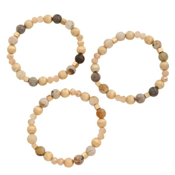 TEXTURED MIXED BEAD BRACELET SET