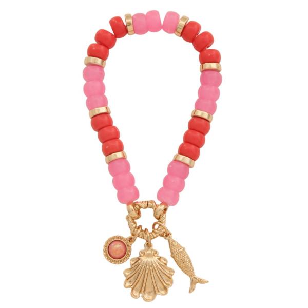 SEASHELL MIXED CHARM BEADED BRACELET