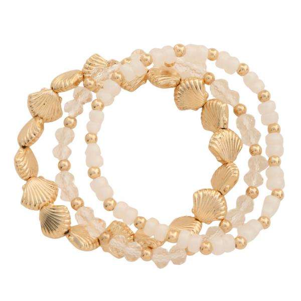 SEASHELL CHARM BEADED BRACELET SET