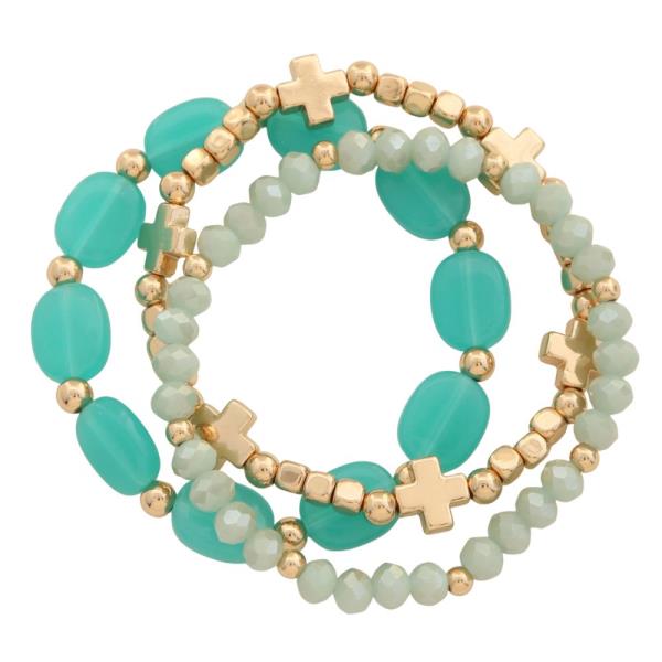 CROSS MIXED BEAD BRACELET SET