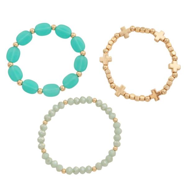 CROSS MIXED BEAD BRACELET SET