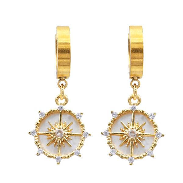 SUNBURST STAINLESS STEEL HUGGIE EARRING