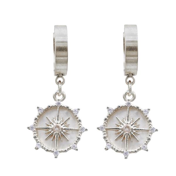 SUNBURST STAINLESS STEEL HUGGIE EARRING