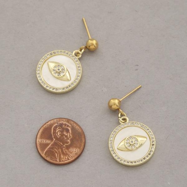 STAINLESS STEEL CZ EVIL EYE ROUND DANGLE EARRING