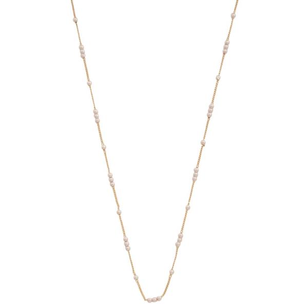 DAINTY PEARL BEAD METAL NECKLACE