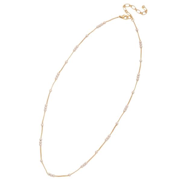 DAINTY PEARL BEAD METAL NECKLACE