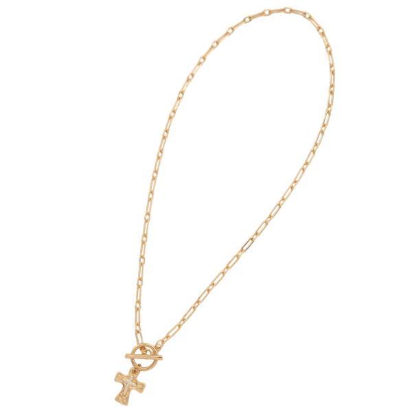 TWO TONE CROSS TOGGLE CLASP METAL NECKLACE