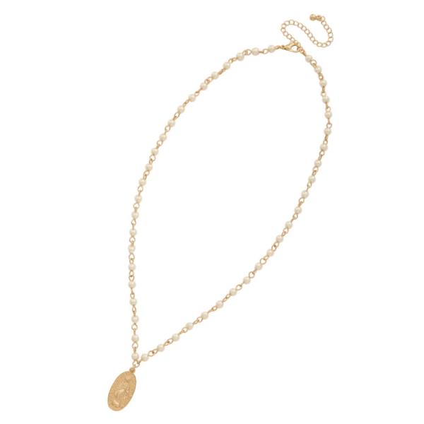 RELIGIOUS OVAL CHARM PEARL BEAD NECKLACE