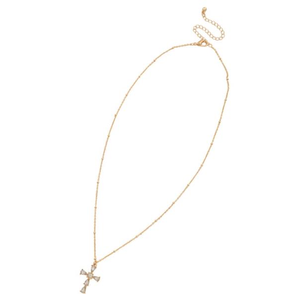 CRYSTAL CROSS CHARM METAL NECKLACE