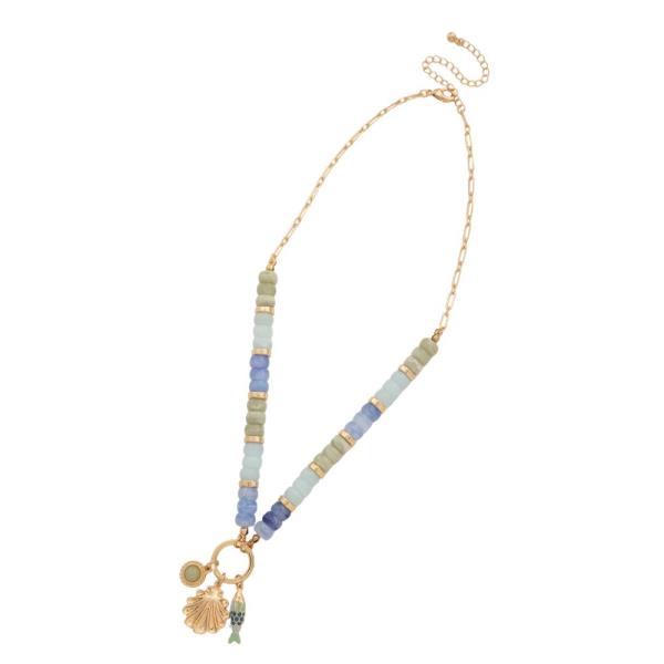 MULTI SEA LIFE CHARM BEADED NECKLACE