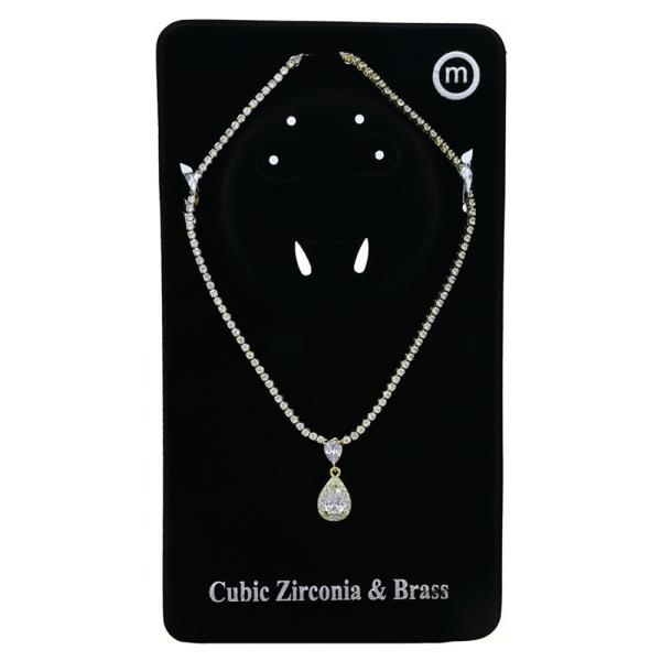 TEARDROP CZ BRASS NECKLACE