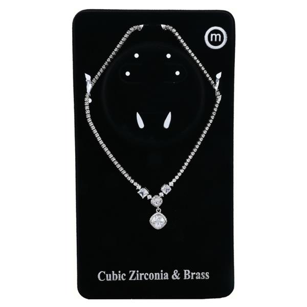 TWO DIAMOND SHAPE CZ BRASS NECKLACE