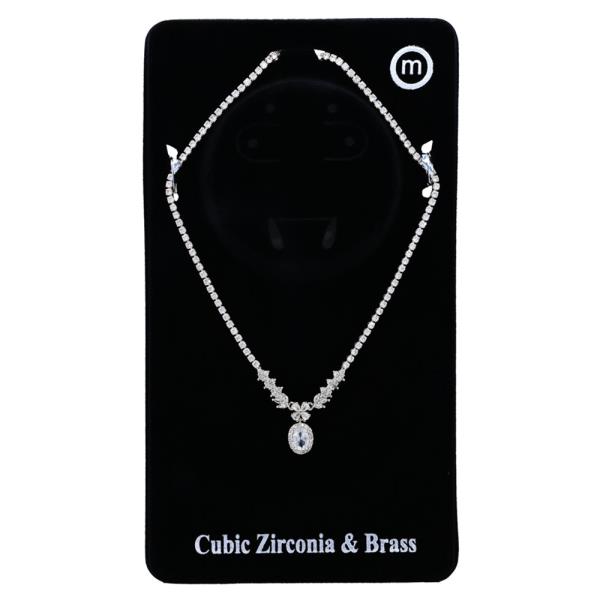 ROUND CZ OVAL DROP NECKLACE