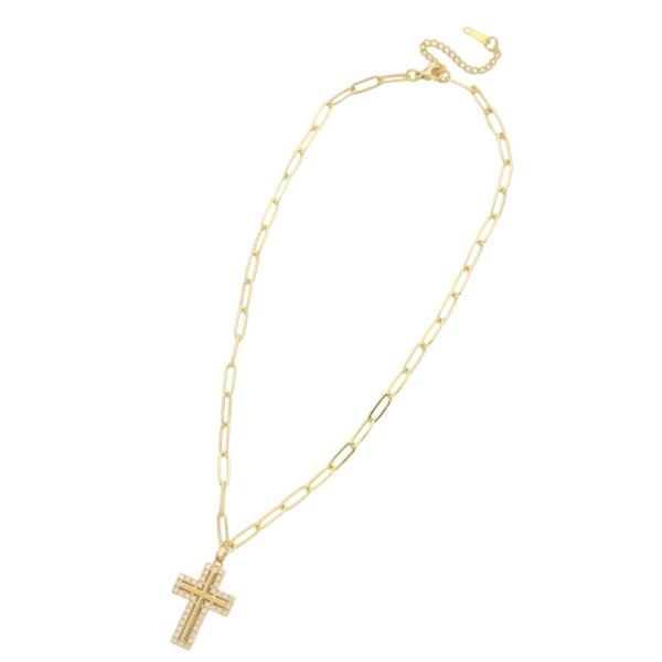 STAINLESS STEEL CZ CROSS PENDANT NECKLACE