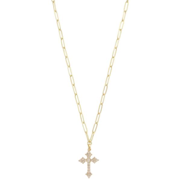 STAINLESS STEEL CZ CROSS PENDANT NECKLACE