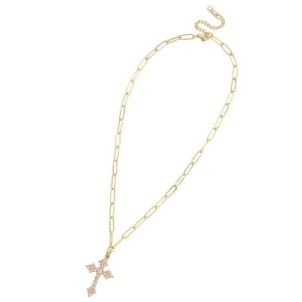 STAINLESS STEEL CZ CROSS PENDANT NECKLACE