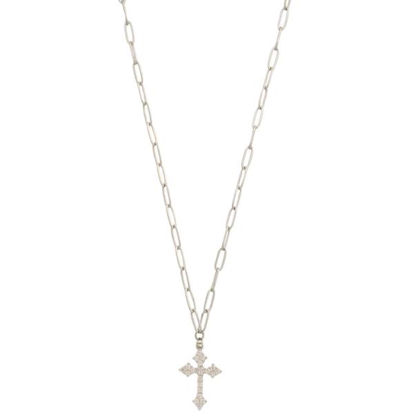 STAINLESS STEEL CZ CROSS PENDANT NECKLACE