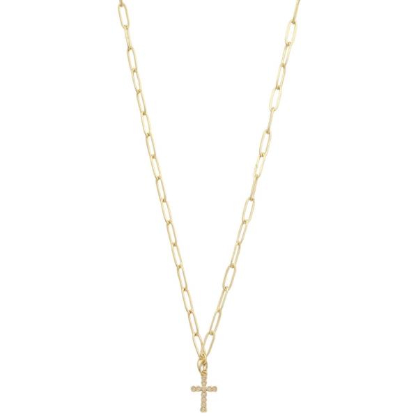 STAINLESS STEEL CZ CROSS PENDANT NECKLACE