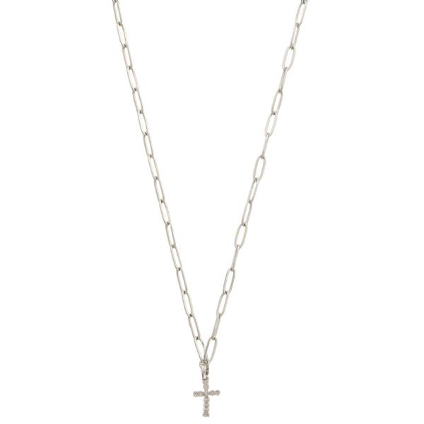 STAINLESS STEEL CZ CROSS PENDANT NECKLACE