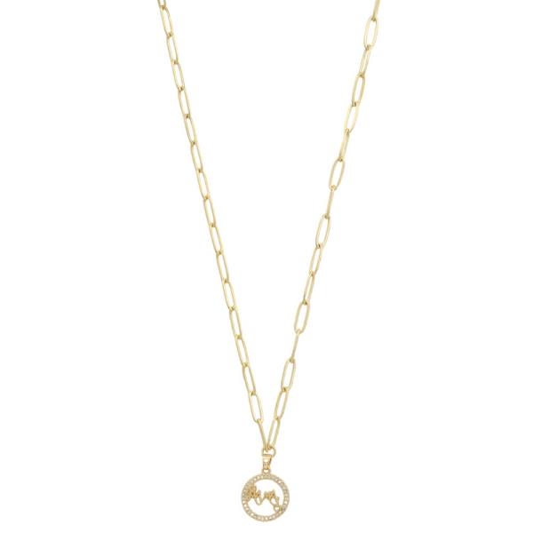 STAINLESS STEEL CZ MAMA ROUND PENDANT NECKLACE