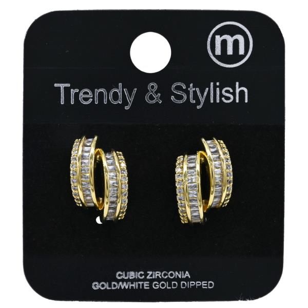 BRASS BAGUETTE CUT CZ POST EARRING