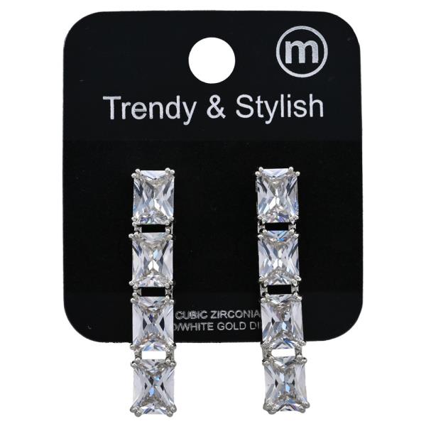 BRASS SQUARE CZ DROP EARRING