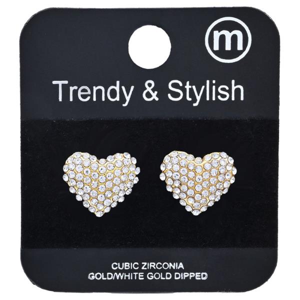 HEART BRASS RHINESTONE EARRING