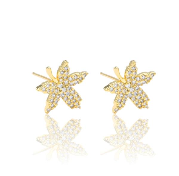 LEAF BRASS CZ EARRING