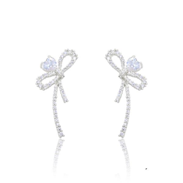 RIBBON HEART CZ POST EARRING