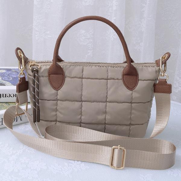QUILTED CUSHION DESIGN HANDLE SATCHEL BAG